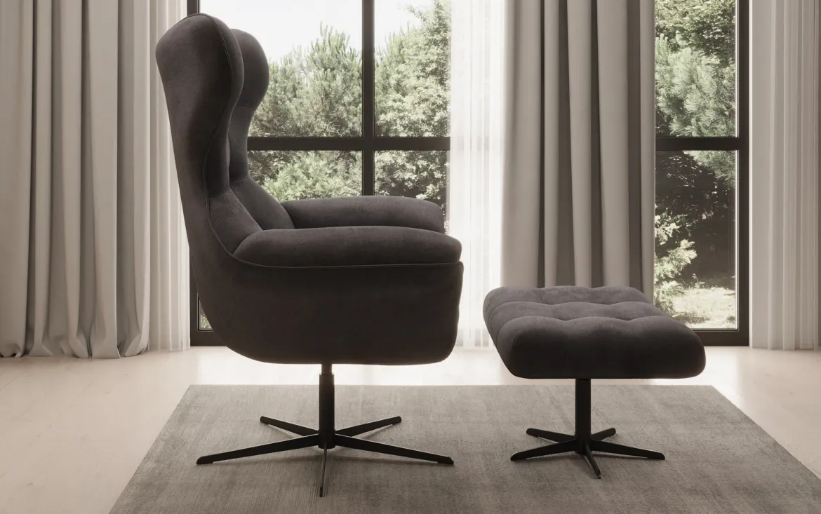 Designer Sofa-Sessel Aurelio inkl. Beistellhocker in Samt