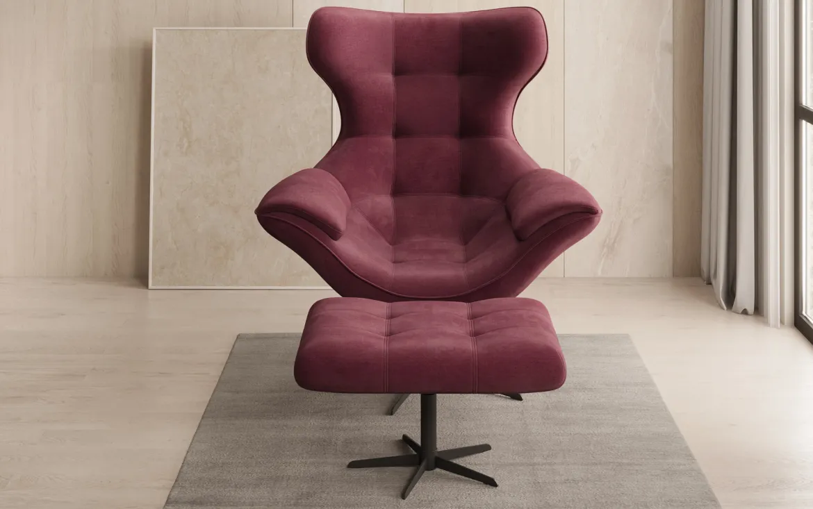 Designer Sofa-Sessel Aurelio inkl. Beistellhocker in Samt
