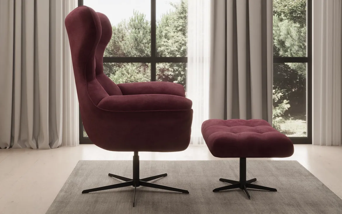 Designer Sofa-Sessel Aurelio inkl. Beistellhocker in Samt