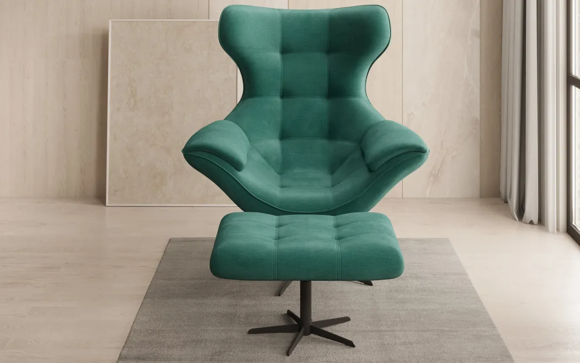Designer Sofa-Sessel Aurelio inkl. Beistellhocker in Samt