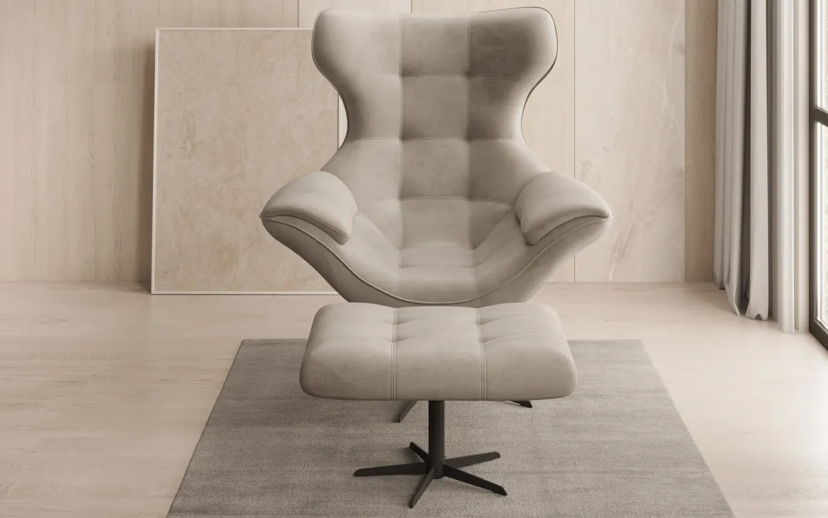 Designer Sofa-Sessel Aurelio inkl. Beistellhocker in Samt