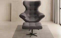 Designer Sofa-Sessel Aurelio inkl. Beistellhocker in Samt