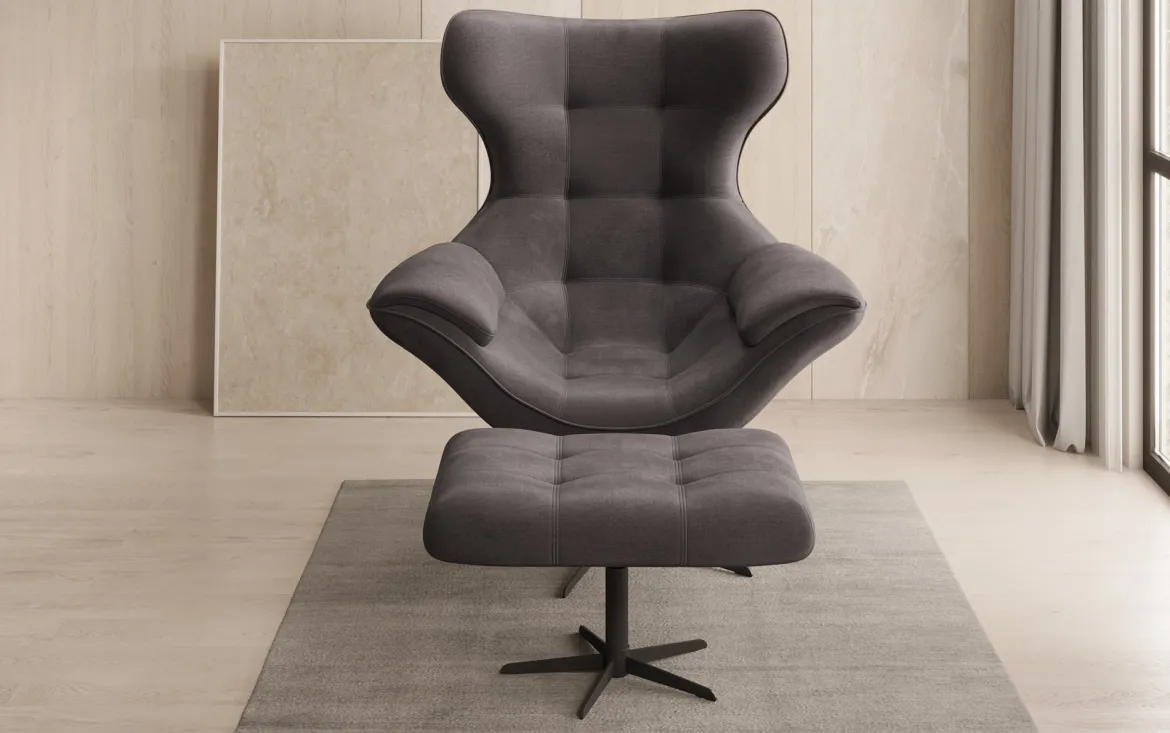 Designer Sofa-Sessel Aurelio inkl. Beistellhocker in Samt