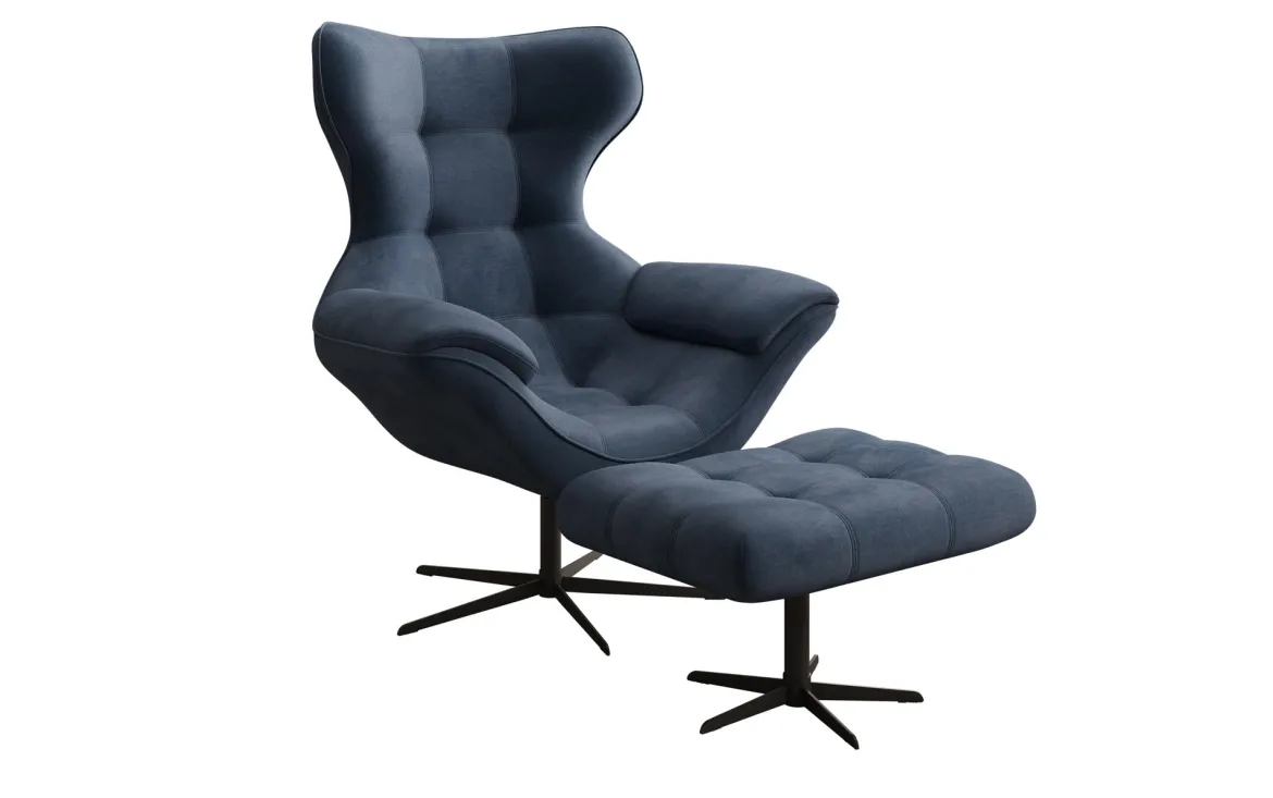 Designer Sofa-Sessel Aurelio inkl. Beistellhocker in Samt