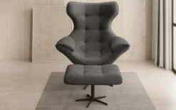 Designer Sofa-Sessel Aurelio inkl. Beistellhocker in Samt