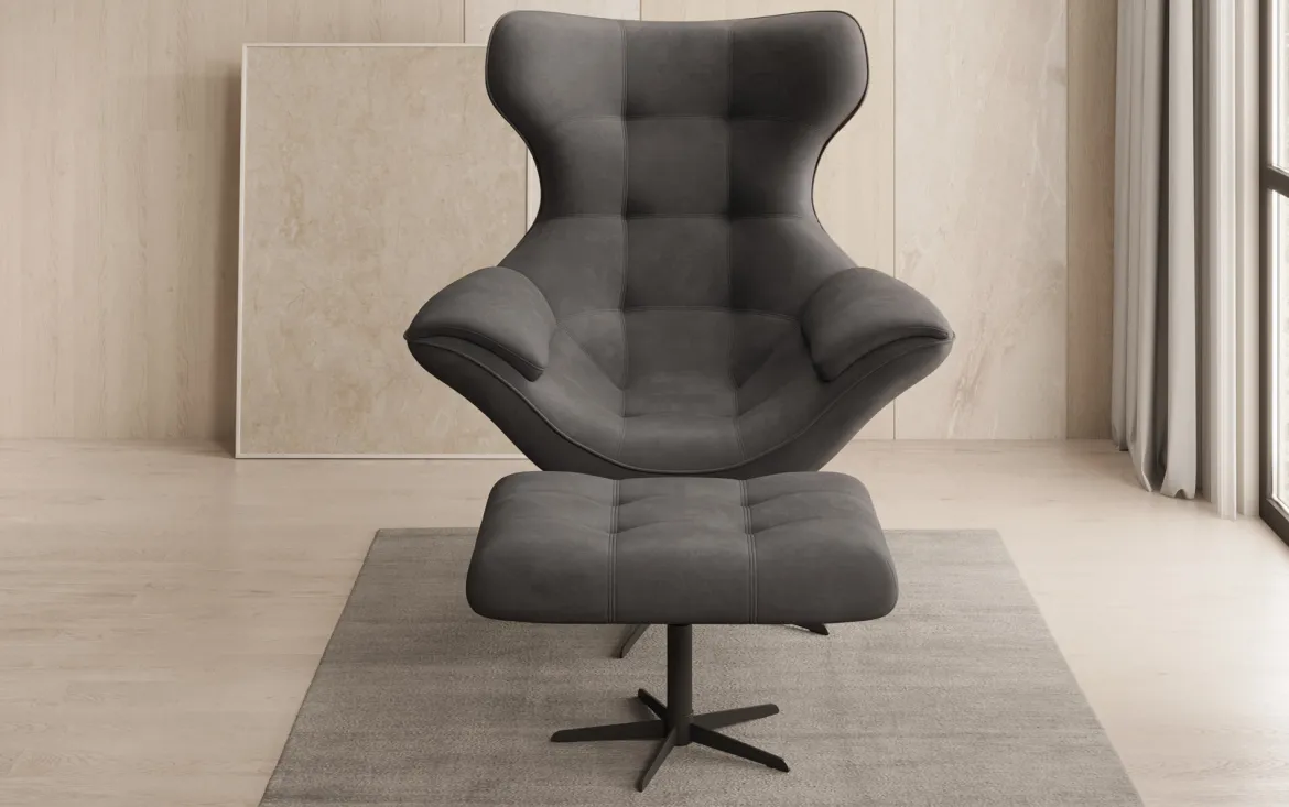 Designer Sofa-Sessel Aurelio inkl. Beistellhocker in Samt