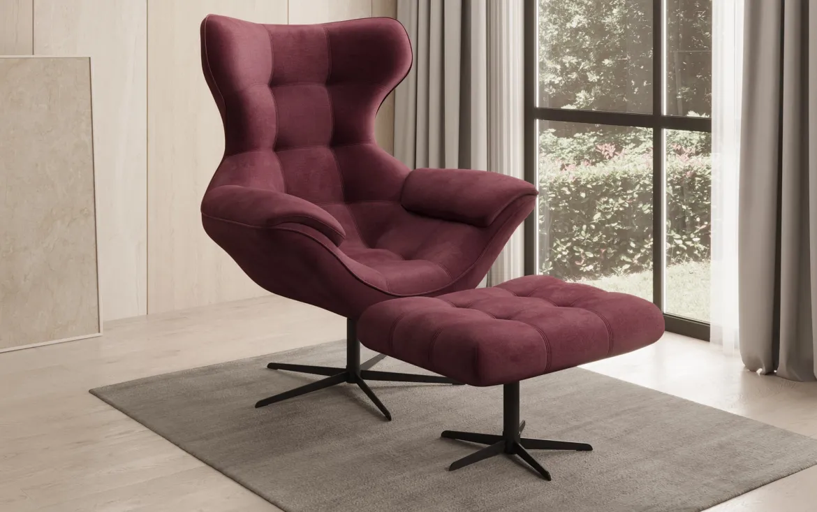 Designer Sofa-Sessel Aurelio inkl. Beistellhocker in Samt