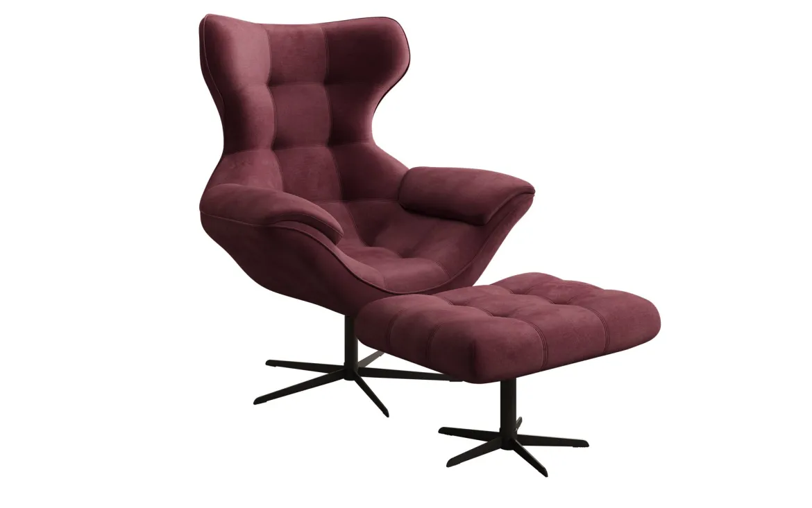 Designer Sofa-Sessel Aurelio inkl. Beistellhocker in Samt
