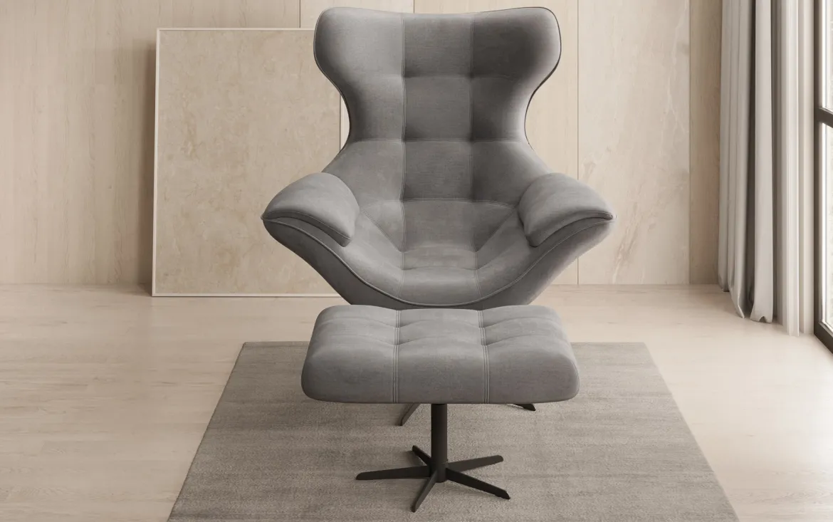 Designer Sofa-Sessel Aurelio inkl. Beistellhocker in Samt