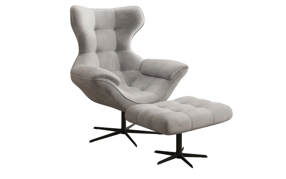 Designer Sofa-Sessel Aurelio inkl. Beistellhocker in Samt