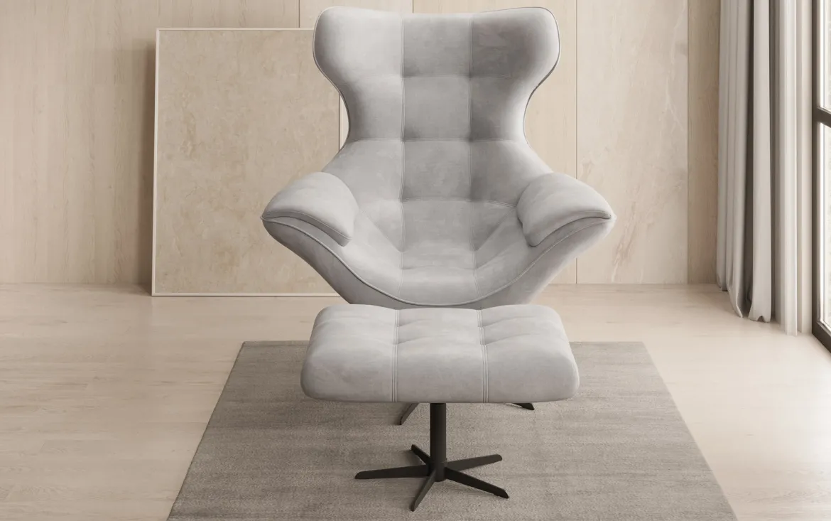 Designer Sofa-Sessel Aurelio inkl. Beistellhocker in Samt