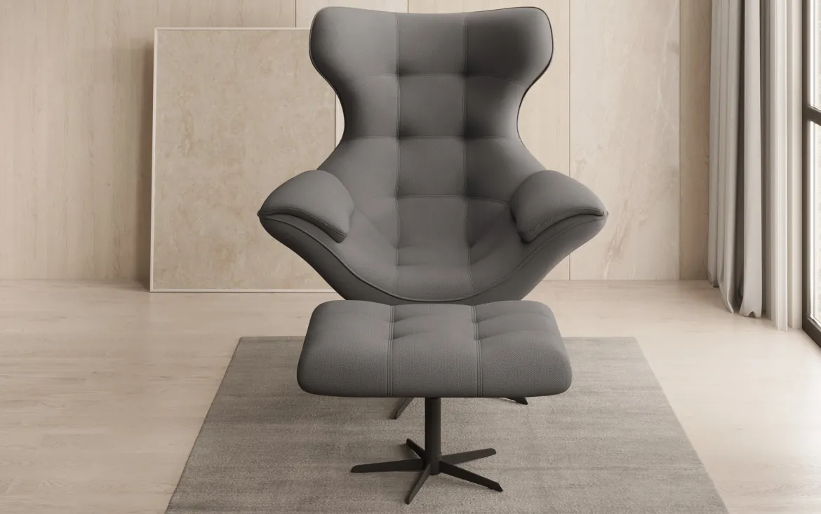 Designer Sofa-Sessel Aurelio inkl. Beistellhocker in Stoff