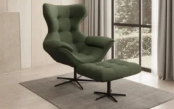 Designer Sofa-Sessel Aurelio inkl. Beistellhocker in Stoff