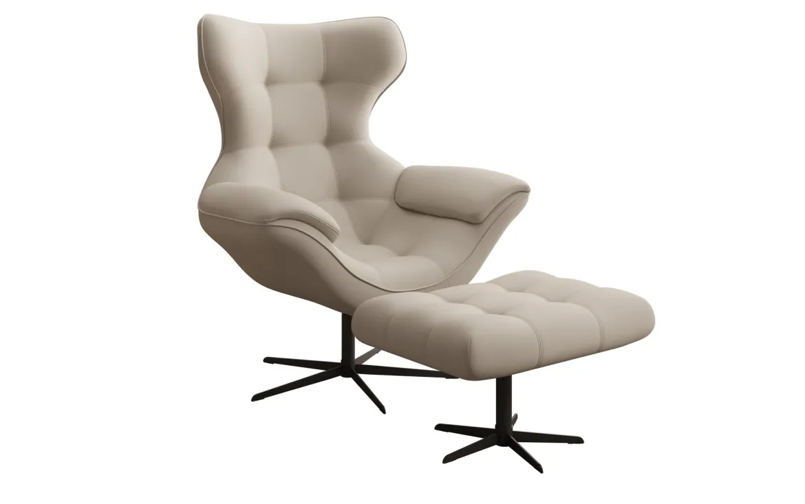 Designer Sofa-Sessel Aurelio inkl. Beistellhocker in Stoff