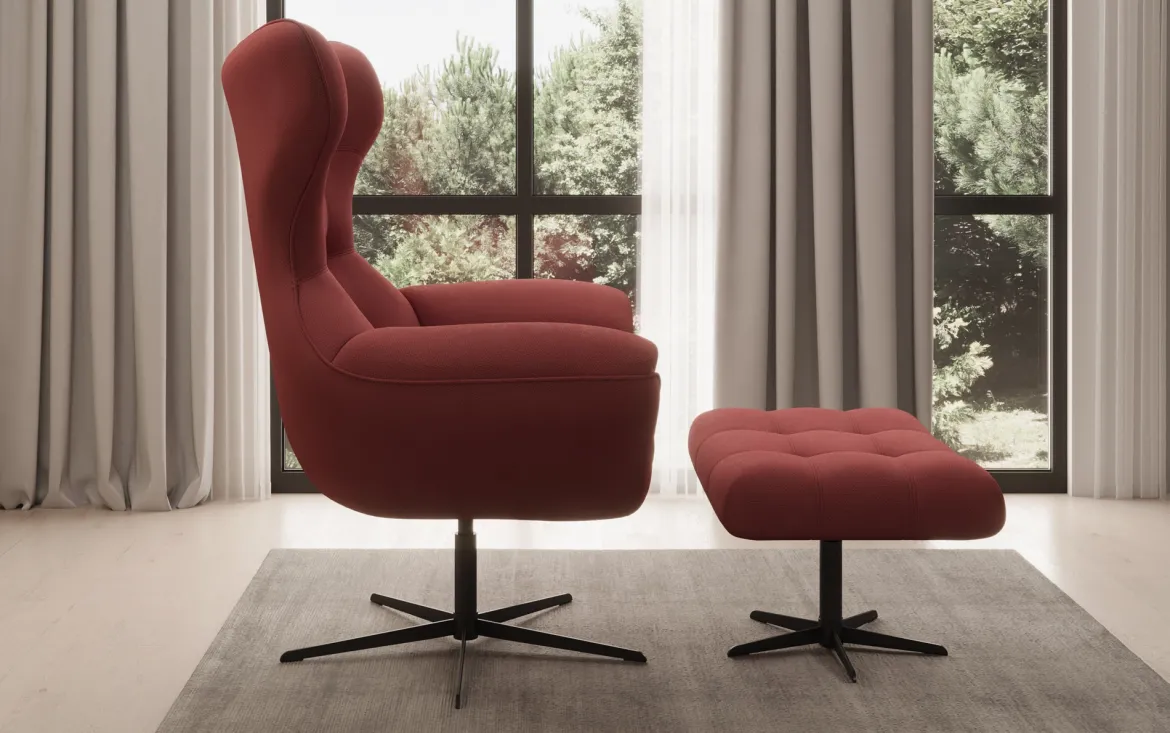 Designer Sofa-Sessel Aurelio inkl. Beistellhocker in Stoff