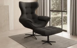 Designer Sofa-Sessel Aurelio inkl. Beistellhocker in Stoff
