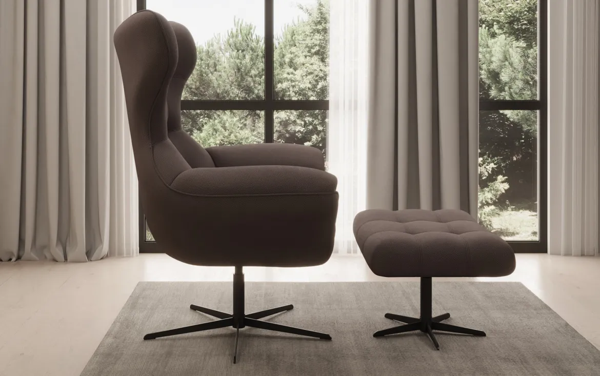 Designer Sofa-Sessel Aurelio inkl. Beistellhocker in Stoff
