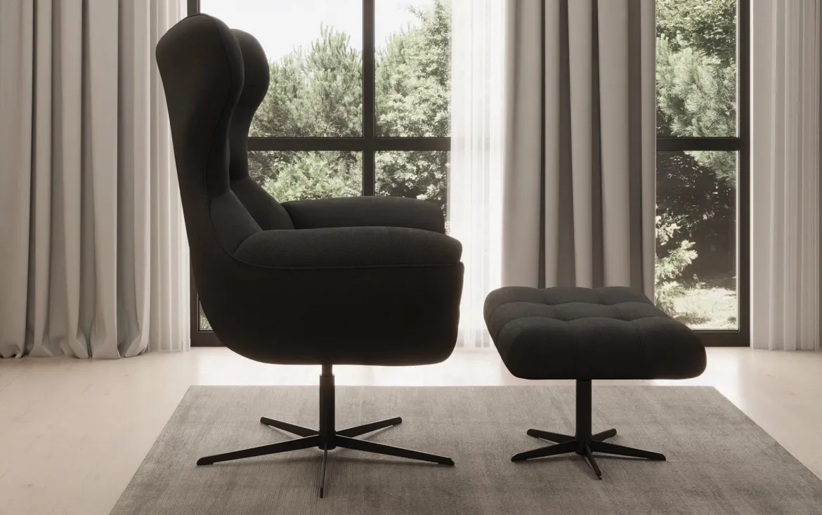 Designer Sofa-Sessel Aurelio inkl. Beistellhocker in Stoff