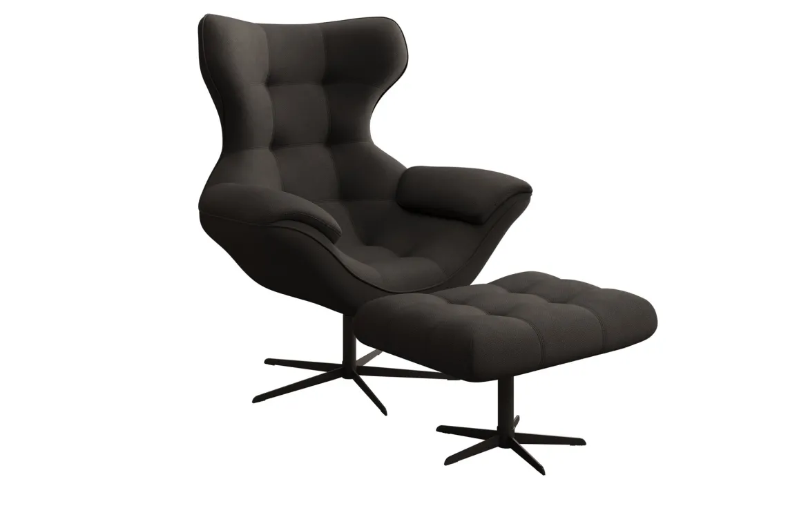 Designer Sofa-Sessel Aurelio inkl. Beistellhocker in Stoff