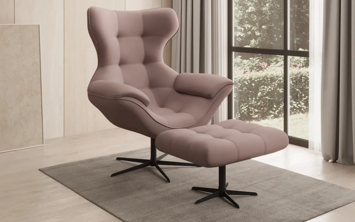 Designer Sofa-Sessel Aurelio inkl. Beistellhocker in Stoff
