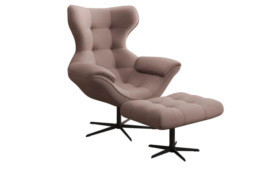 Designer Sofa-Sessel Aurelio inkl. Beistellhocker in Stoff