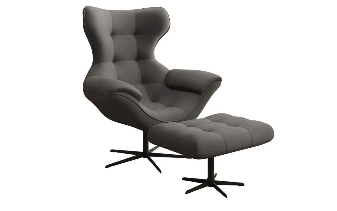 Designer Sofa-Sessel Aurelio inkl. Beistellhocker in Stoff