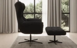 Designer Sofa-Sessel Aurelio inkl. Beistellhocker in Bouclé
