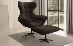 Designer Sofa-Sessel Aurelio inkl. Beistellhocker in Bouclé