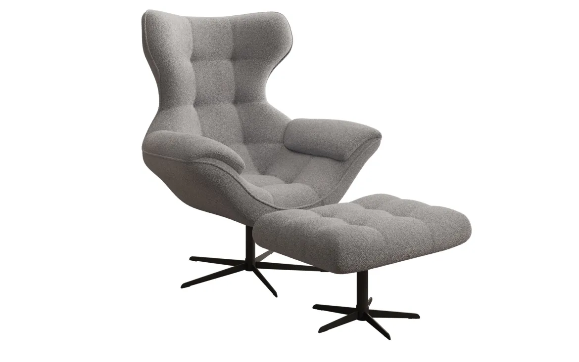 Designer Sofa-Sessel Aurelio inkl. Beistellhocker in Bouclé