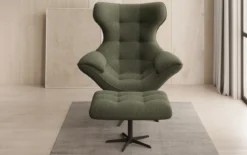 Designer Sofa-Sessel Aurelio inkl. Beistellhocker in Bouclé