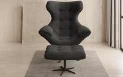 Designer Sofa-Sessel Aurelio inkl. Beistellhocker in Bouclé