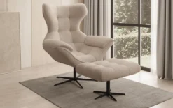 Designer Sofa-Sessel Aurelio inkl. Beistellhocker in Bouclé