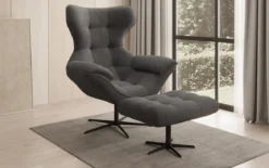 Designer Sofa-Sessel Aurelio inkl. Beistellhocker in Bouclé