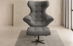 Designer Sofa-Sessel Aurelio inkl. Beistellhocker in Bouclé