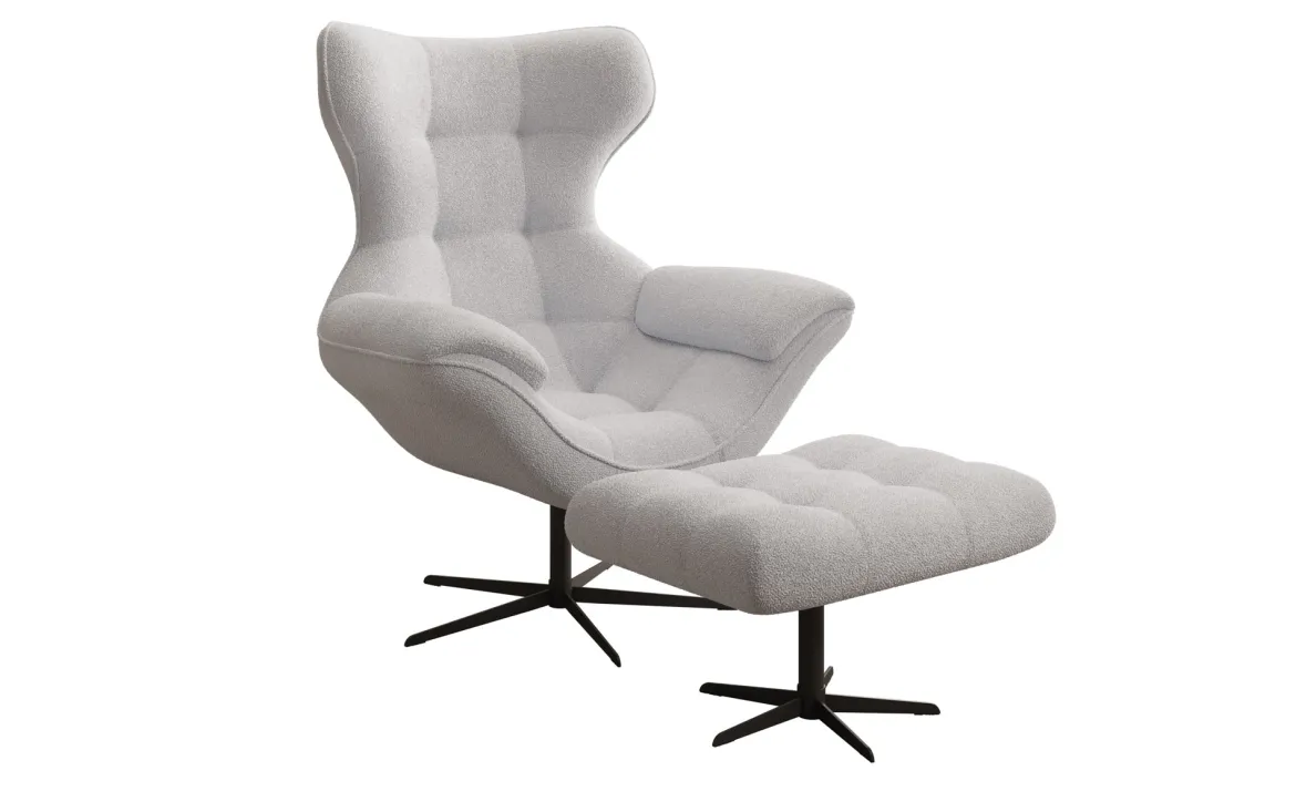 Designer Sofa-Sessel Aurelio inkl. Beistellhocker in Bouclé