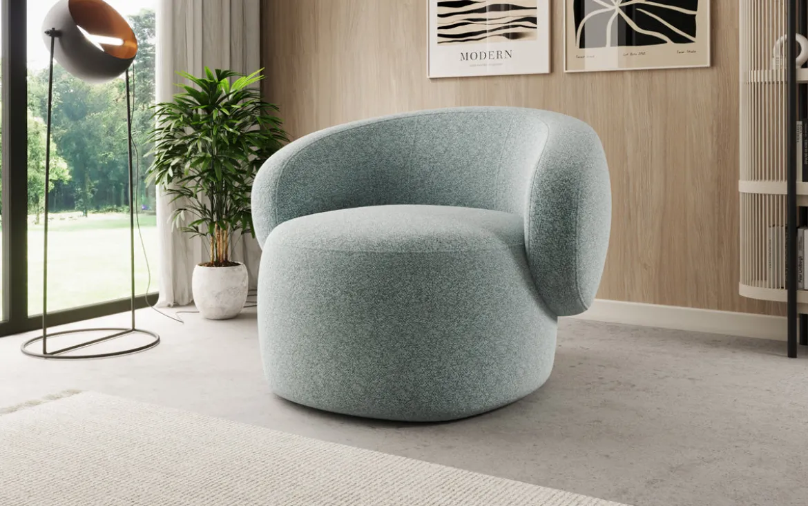 Designer Sofa-Sessel Kai in Strukturstoff - 360°-Drehfunktion