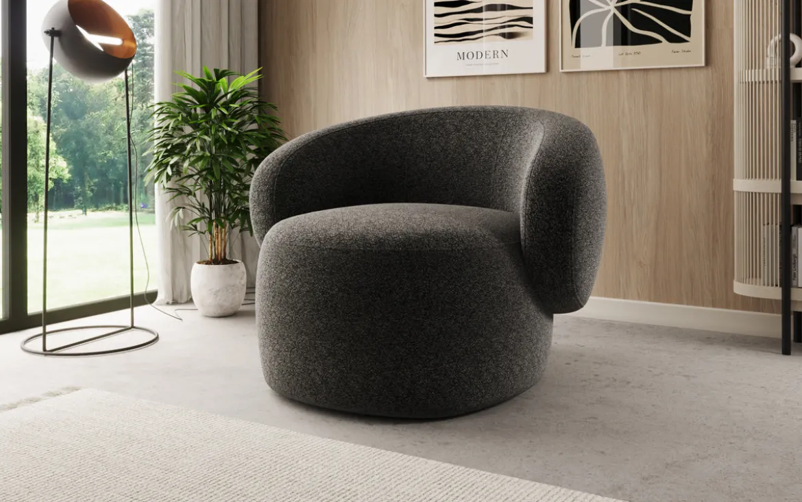 Designer Sofa-Sessel Kai in Strukturstoff - 360°-Drehfunktion