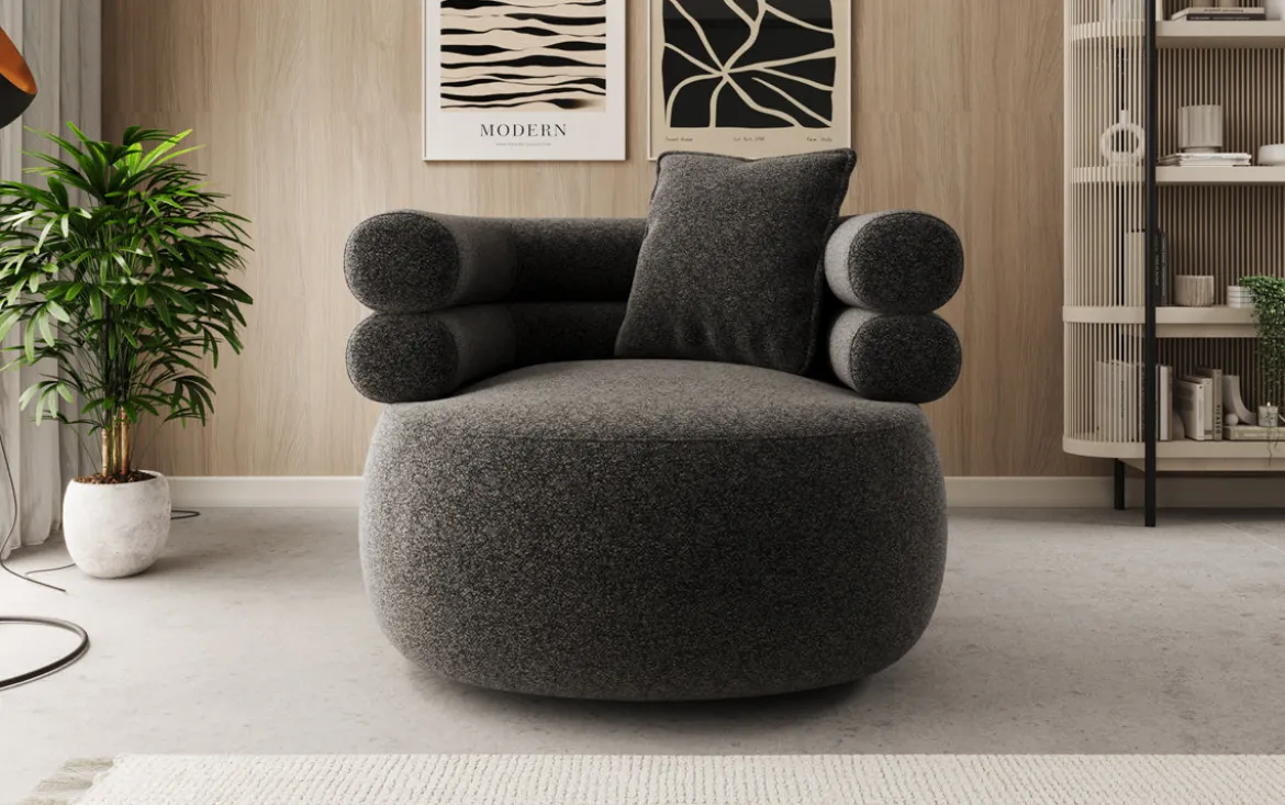 Designer Sofa-Sessel Lio in Strukturstoff - 360°-Drehfunktion