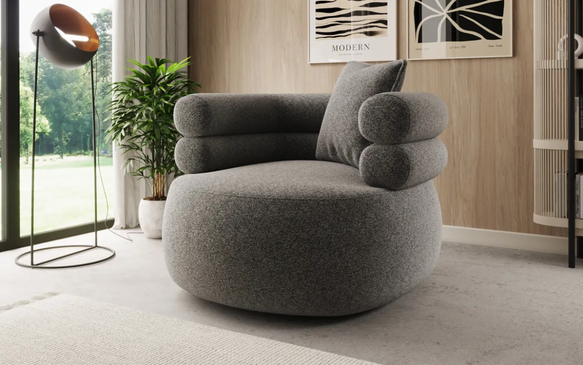 Designer Sofa-Sessel Lio in Strukturstoff - 360°-Drehfunktion