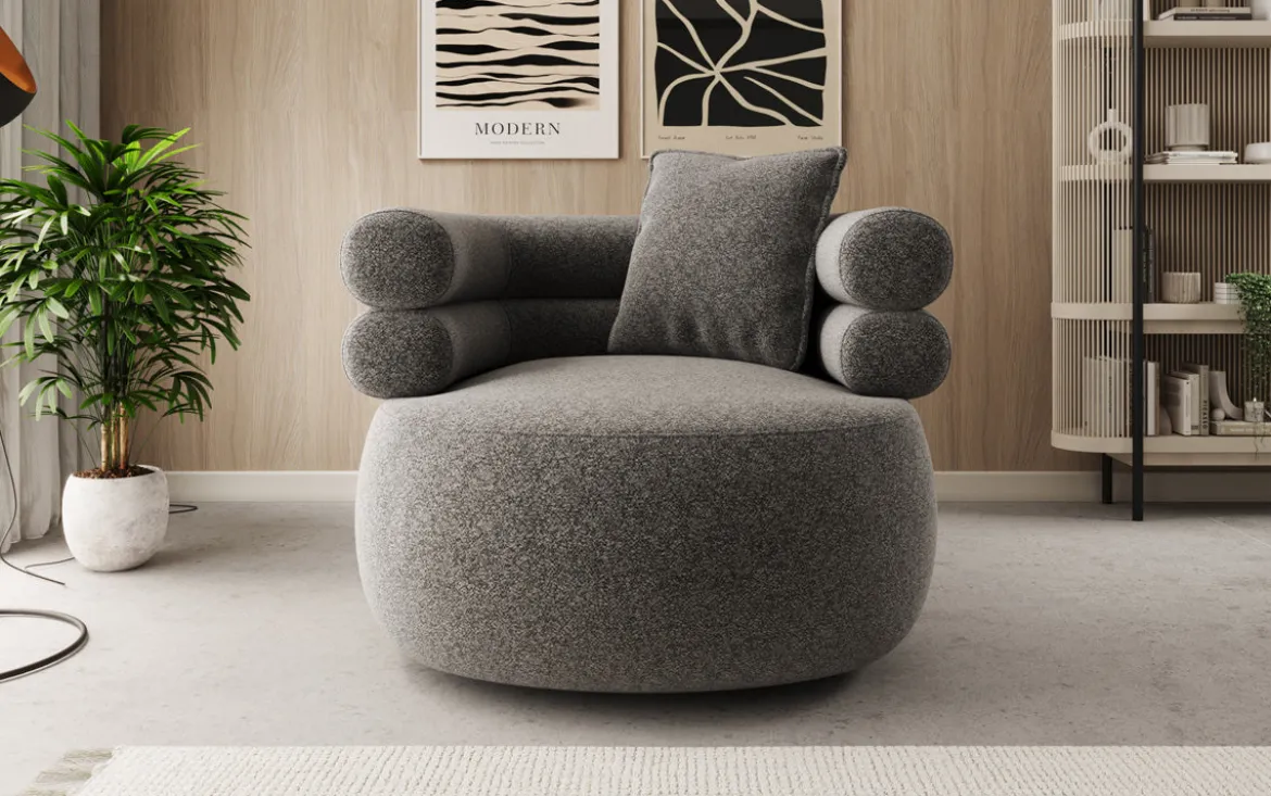 Designer Sofa-Sessel Lio in Strukturstoff - 360°-Drehfunktion