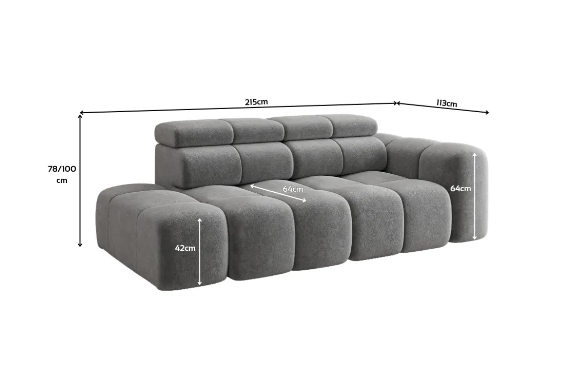 Designer Sofa 3-Sitzer mit Chaise Longue Mia in Chenille