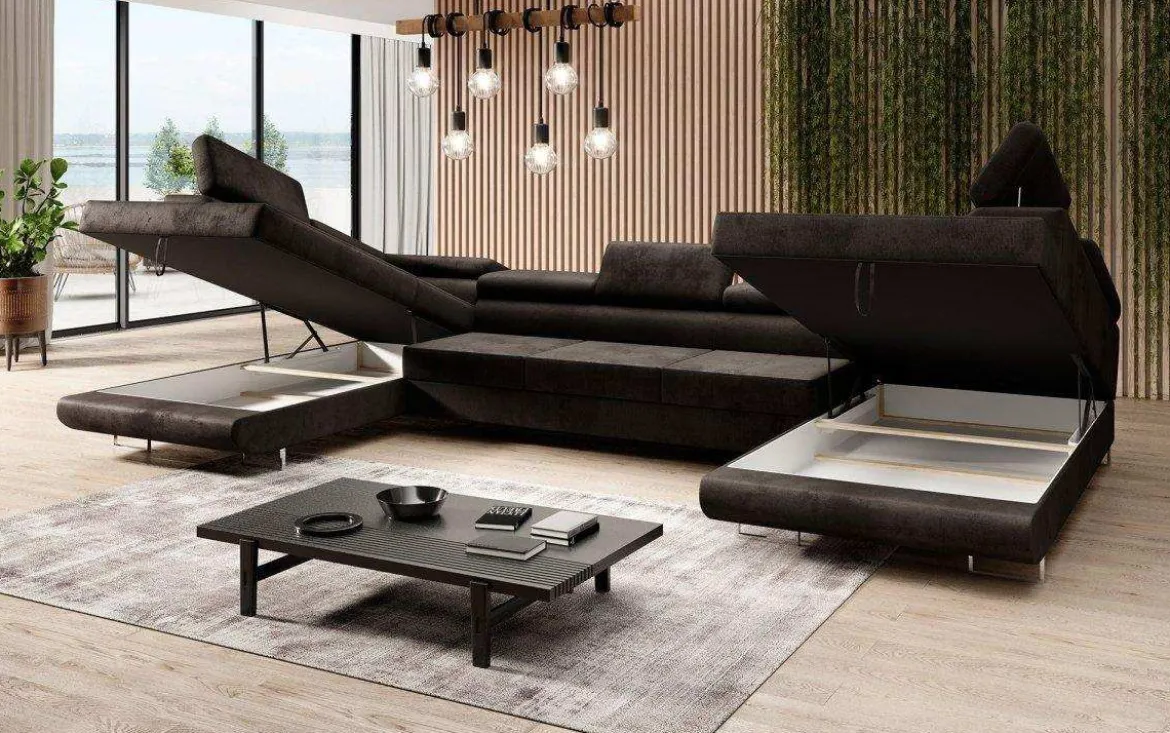 Designer Sofa Taormina mit Schlaf- und Klappfunktion in Kunstleder