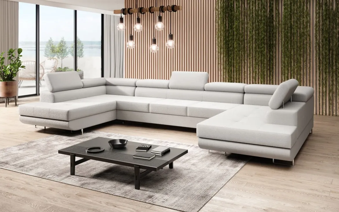 Designer Sofa Taormina mit Schlaf- und Klappfunktion in Bouclé