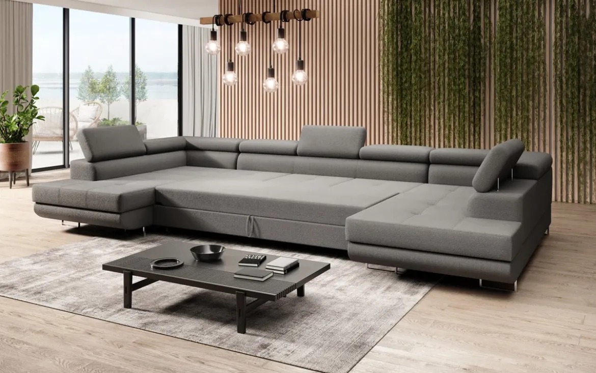 Designer Sofa Taormina mit Schlaf- und Klappfunktion in Bouclé