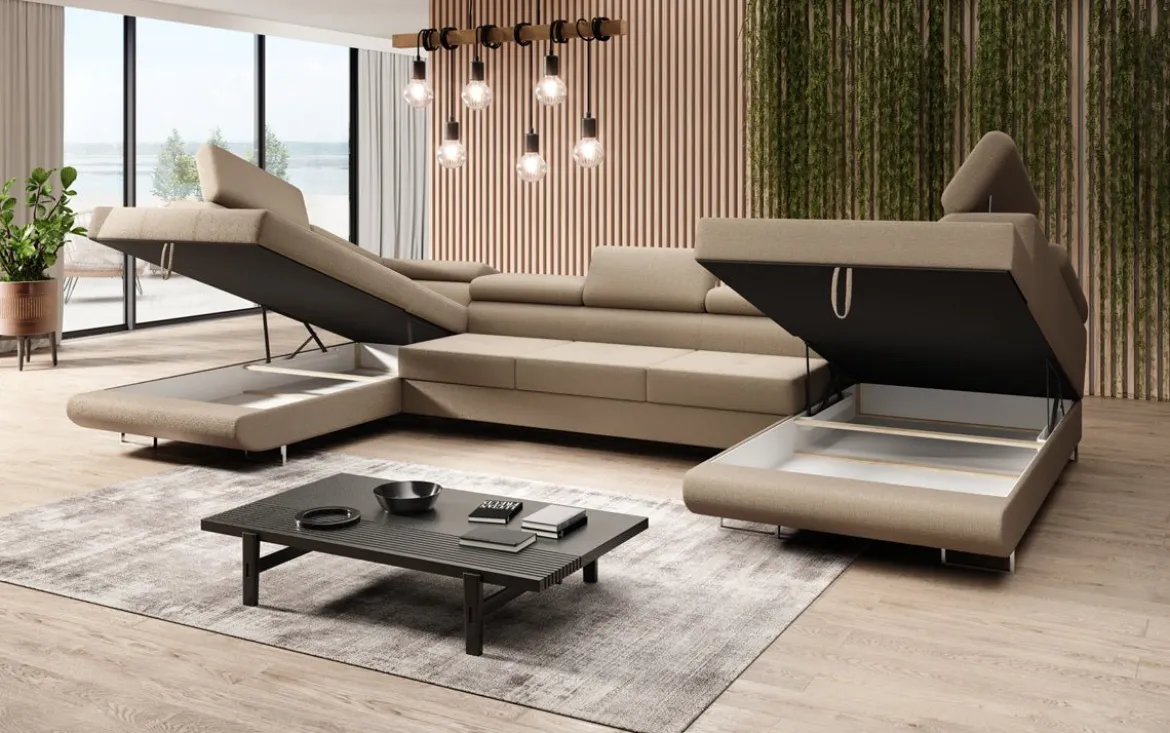 Designer Sofa Taormina mit Schlaf- und Klappfunktion in Bouclé