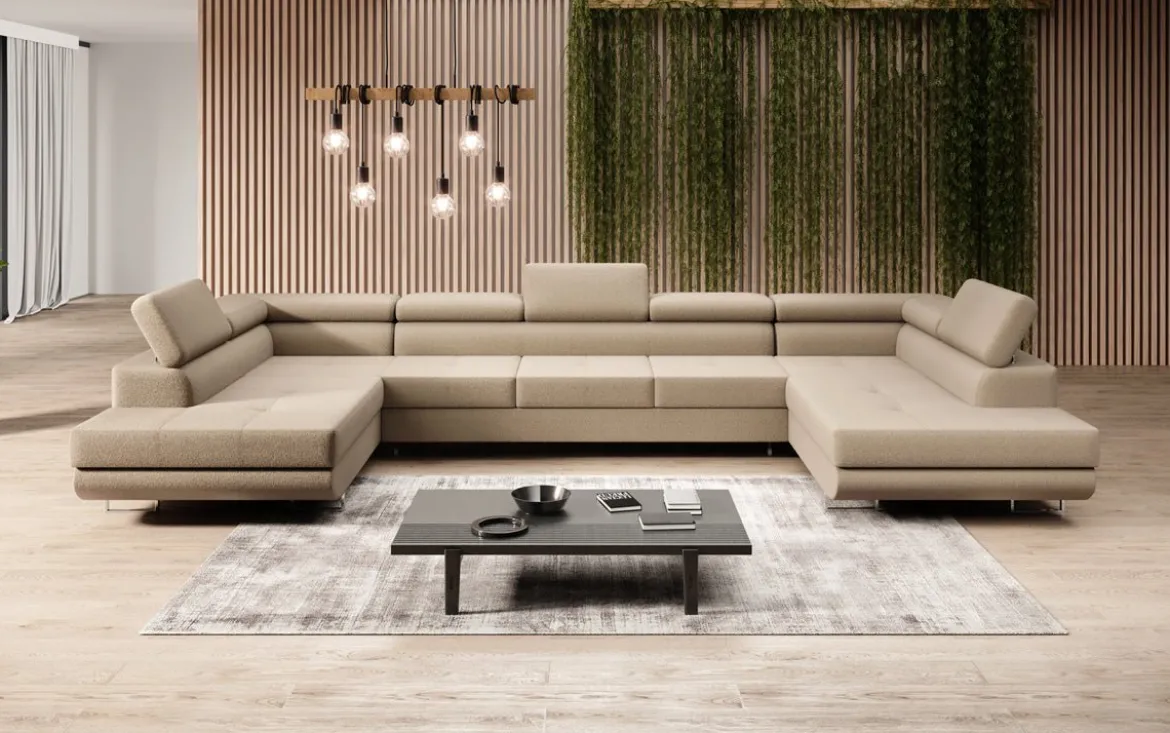 Designer Sofa Taormina mit Schlaf- und Klappfunktion in Bouclé