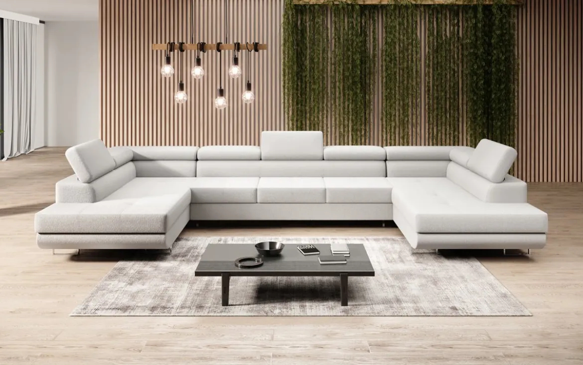Designer Sofa Taormina mit Schlaf- und Klappfunktion in Bouclé