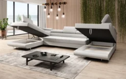 Designer Sofa Taormina mit Schlaf- und Klappfunktion in Bouclé