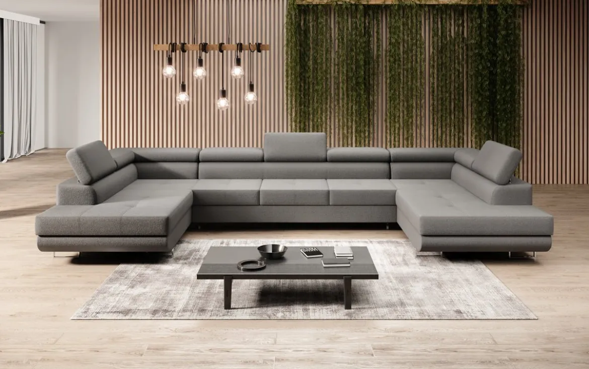 Designer Sofa Taormina mit Schlaf- und Klappfunktion in Bouclé