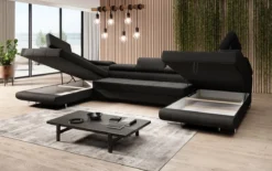 Designer Sofa Taormina mit Schlaf- und Klappfunktion in Bouclé